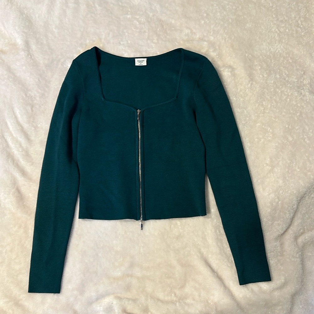 Abercrombie green sweater zip top